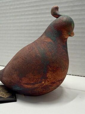 Raku Art Pottery Quail Bird Figurine Iridescent Rustic Signed Jeremy Diller